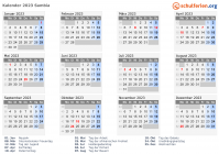 Kalender 2023 mit Ferien und Feiertagen Sambia