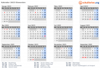 Kalender 2023 mit Ferien und Feiertagen Slowenien