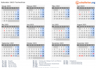Kalender 2023 mit Ferien und Feiertagen Tschechien
