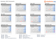 Kalender 2023 mit Ferien und Feiertagen Venezuela