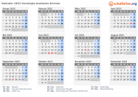 Kalender 2023 mit Ferien und Feiertagen Vereinigte Arabische Emirate