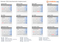 Kalender 2024 mit Ferien und Feiertagen Amerikanische Jungferninseln