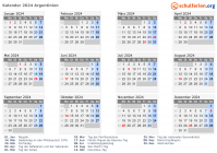 Kalender 2024 mit Ferien und Feiertagen Argentinien
