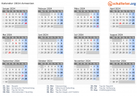 Kalender  mit Ferien und Feiertagen Armenien