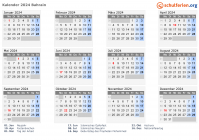 Kalender  mit Ferien und Feiertagen Bahrain