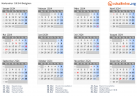 Kalender 2024 mit Ferien und Feiertagen Belgien