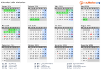 Kalender 2024 mit Ferien und Feiertagen Wallonien