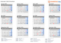 Kalender 2024 mit Ferien und Feiertagen Brasilien