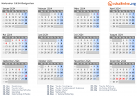 Kalender  mit Ferien und Feiertagen Bulgarien