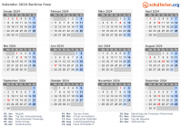 Kalender 2024 mit Ferien und Feiertagen Burkina Faso