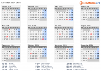 Kalender  mit Ferien und Feiertagen Chile