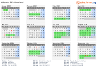 Kalender 2024 mit Ferien und Feiertagen Saarland