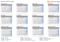 Kalender 2024 mit Ferien und Feiertagen Ecuador