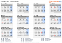 Kalender 2024 mit Ferien und Feiertagen Elfenbeinküste