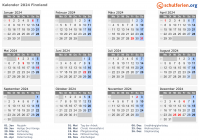 Kalender 2024 mit Ferien und Feiertagen Finnland