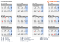 Kalender 2024 mit Ferien und Feiertagen Caen