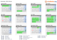Kalender 2024 mit Ferien und Feiertagen Nizza