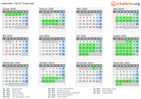 Kalender 2024 mit Ferien und Feiertagen Toulouse