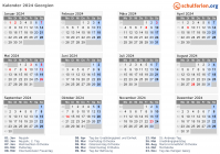 Kalender  mit Ferien und Feiertagen Georgien