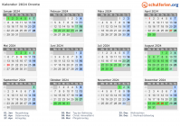 Kalender 2024 mit Ferien und Feiertagen Drente
