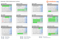 Kalender 2024 mit Ferien und Feiertagen Gelderland (mitte)