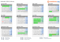Kalender 2024 mit Ferien und Feiertagen Limburg
