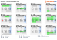 Kalender 2024 mit Ferien und Feiertagen Nordbrabant (süd)