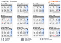 Kalender 2024 mit Ferien und Feiertagen Niederlande