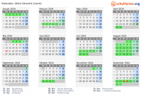 Kalender 2024 mit Ferien und Feiertagen Utrecht (nord)