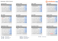 Kalender 2024 mit Ferien und Feiertagen Irland