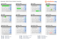 Kalender 2024 mit Ferien und Feiertagen Friaul-Julisch Venetien