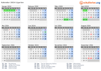 Kalender 2024 mit Ferien und Feiertagen Ligurien
