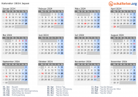 Kalender 2024 mit Ferien und Feiertagen Japan