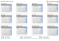 Kalender  mit Ferien und Feiertagen Jemen