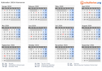 Kalender 2024 mit Ferien und Feiertagen Komoren