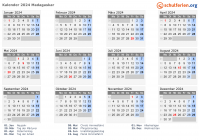 Kalender 2024 mit Ferien und Feiertagen Madagaskar