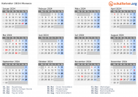 Kalender 2024 mit Ferien und Feiertagen Monaco