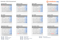 Kalender 2024 mit Ferien und Feiertagen Neuseeland