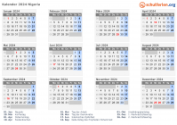 Kalender  mit Ferien und Feiertagen Nigeria