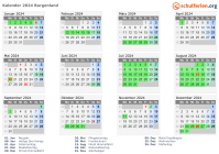 Kalender 2024 mit Ferien und Feiertagen Burgenland