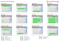 Kalender 2024 mit Ferien und Feiertagen Salzburg