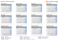 Kalender  mit Ferien und Feiertagen Paraguay