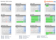 Kalender 2024 mit Ferien und Feiertagen Lebus