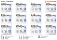 Kalender 2024 mit Ferien und Feiertagen Sambia