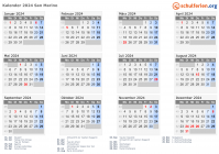 Kalender 2024 mit Ferien und Feiertagen San Marino