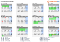 Kalender 2024 mit Ferien und Feiertagen Aargau