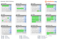 Kalender 2024 mit Ferien und Feiertagen Freiburg