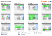 Kalender 2024 mit Ferien und Feiertagen Glarus