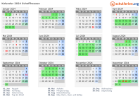 Kalender 2024 mit Ferien und Feiertagen Schaffhausen