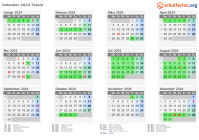 Kalender 2024 mit Ferien und Feiertagen Tessin